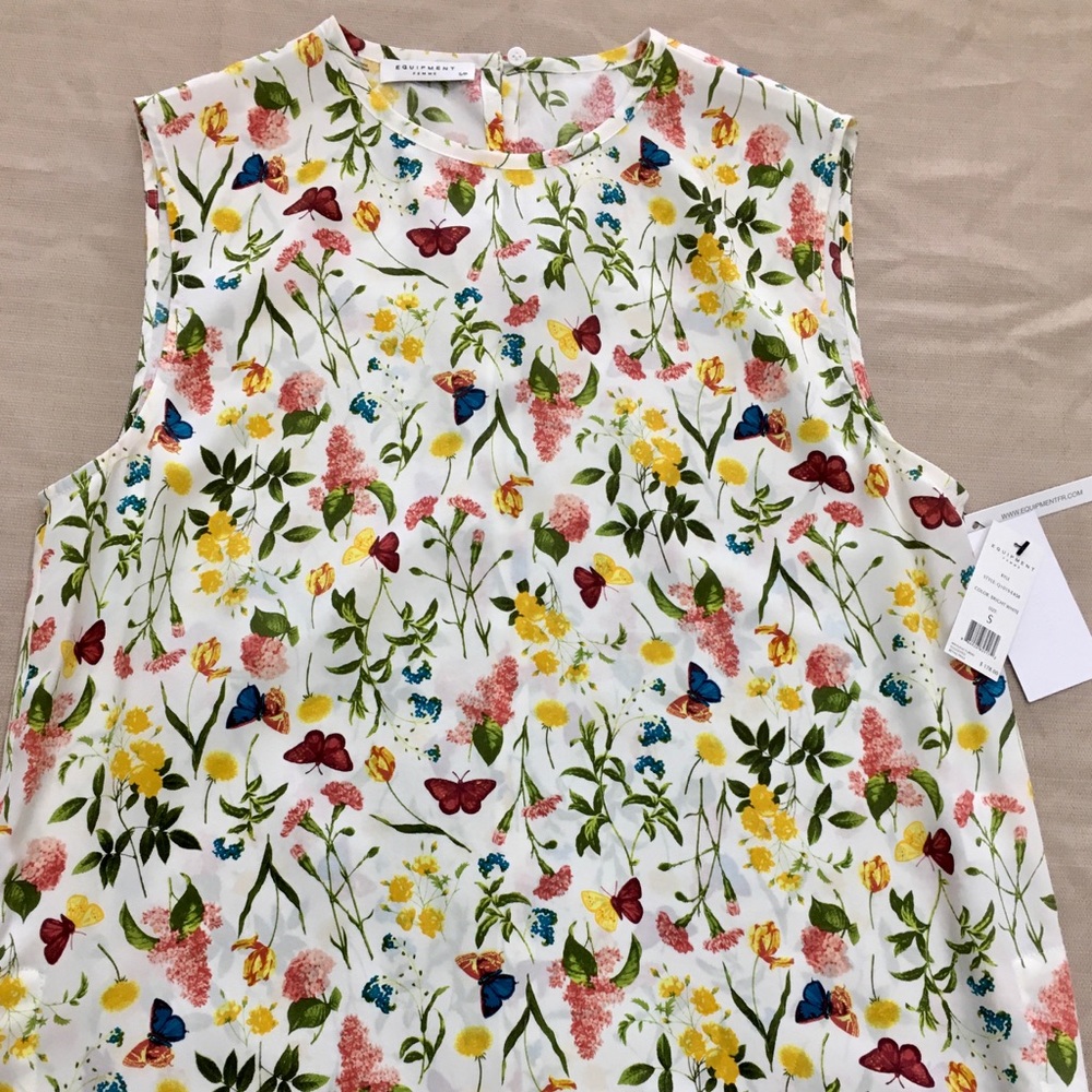 Equipment Floral Butterfly Print Sleeveless Blouse - White Multi